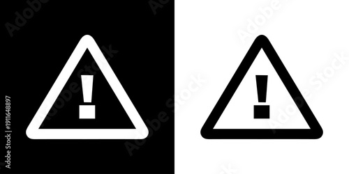 Black and white danger warning icon set. alert triangle warn sign in black exclamation sign. safety icon