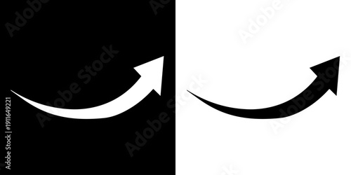 Black and white curved arrow in upward direction.