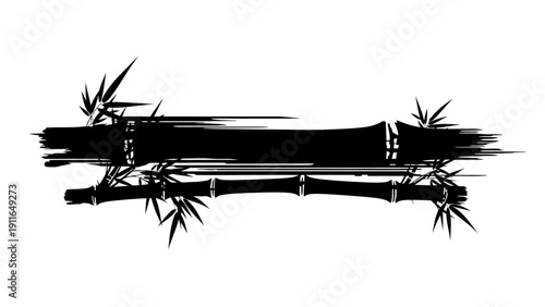 black bamboo silhouette with abstract ink brush strokes a graphic element for traditional asian art zen design and organic backgrounds.