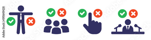 Icons for voting, survey, and decision making with checkmarks and crosses