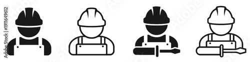 Icons representing construction workers with tools