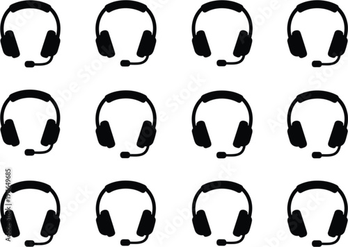 Headset Icon Set with Microphone Customer Support Call Center Communication Vector Illustration Collection
