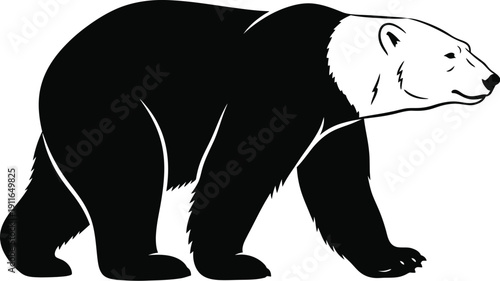 A large bear walking alone in a forest environment with Whisk visible from a side viewpoint in an illustration