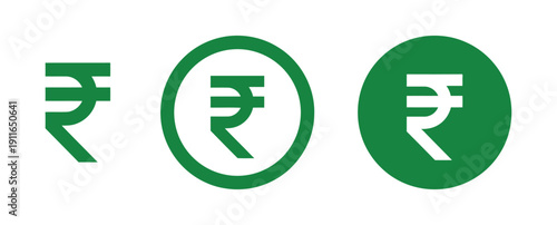 Indian rupee symbol icon set in green color isolated on white background