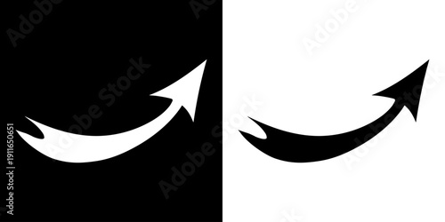 Black and white curved graph with arrow moving up.