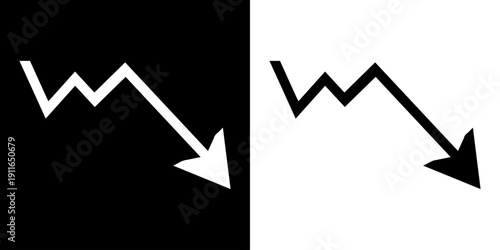 Down trend black and white zigzag arrow chart graph representing loss