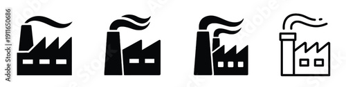 Industrial factory icons with smoke stacks representing manufacturing and pollution