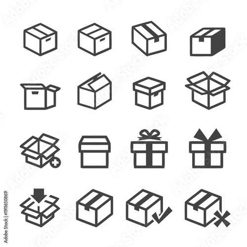 Isometric icons of boxes and packages for shipping and delivery