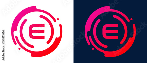 Modern letter “E” logo with circular abstract lines and blue gradient style, representing digital technology, innovation, connectivity, and professional tech branding. 