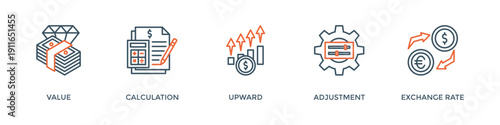 Revaluation banner web icon vector illustration concept with icon of value, calculation, upward, adjustment and exchange rate