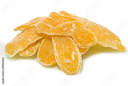 Dried Ginger Leafs With Sugar Powder and Placed Heaped Over Reflective Surface As Concepts of Healthy Eating