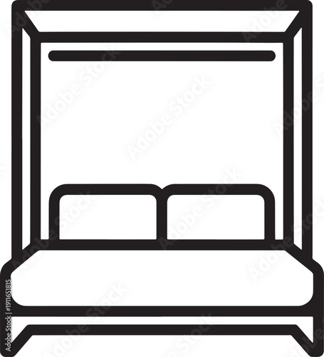 Simple line drawing of a bed with headboard and two pillows