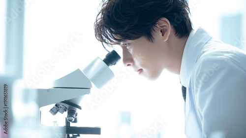 研究分析を行う白衣の男性科学者
