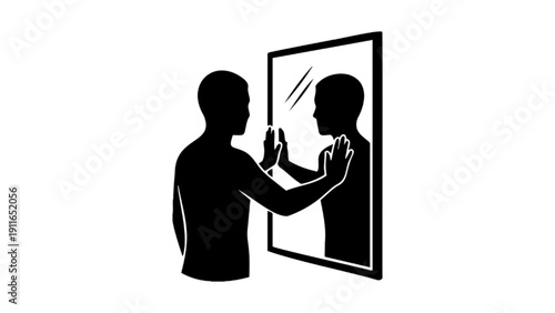 Silhouette of a Man Touching His Reflection in the Mirror
