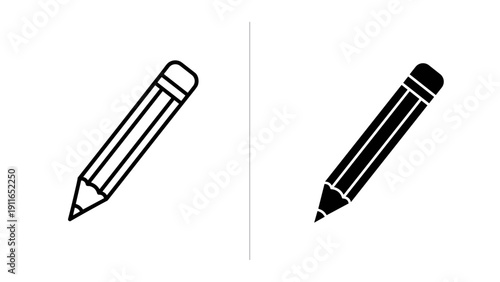 A black and white drawing of a pencil and a pen side by side Vector