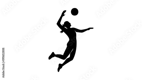 Silhouette of a Woman Playing Volleyball Spiking the Ball
