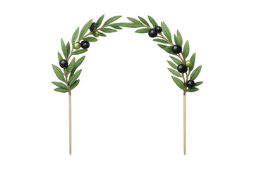 Olive branches forming arch frame with black olives