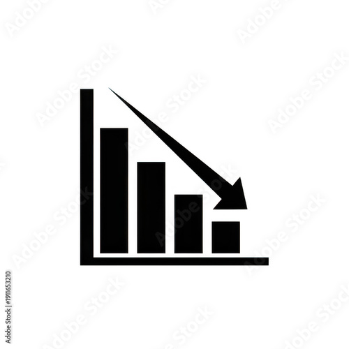 Free Download Black and white bar graph with downward arrow isolated on transparent background - GFXLoad