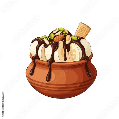 Matka Kulfi Sundae – Modern Indian Dessert Flat Vector