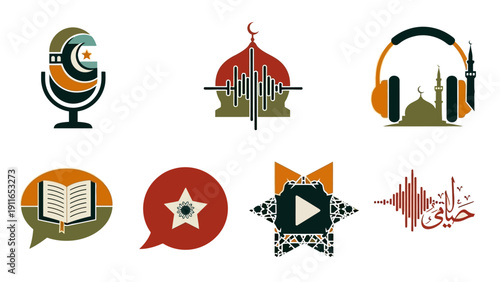 Set of Islamic themed icons for Ramadan and Hajj pilgrimage