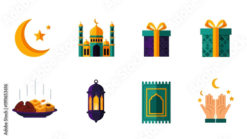 Islamic Symbols and Gift Boxes Collection with Traditional Elements