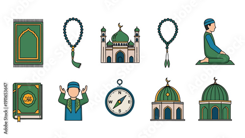 Islamic Symbols and Icons Set for Religious or Cultural Design