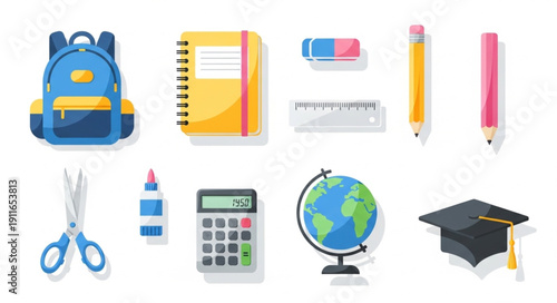 Collection of School Supplies and Educational Items.