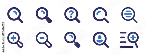 Magnifying glass and search icons including zoom and person icons