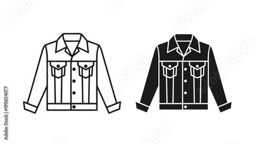 A black and white drawing of two denim shirts Vector