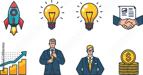 Collection of stylized human resources icons representing employee management recruitment evaluation documents performance charts and administrative tasks clearly visualized for business concepts