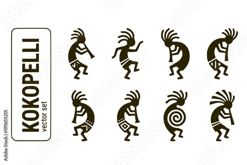 Kokopelli Native-American Fertility-Deity Kokopelli-Figure Southwestern-Symbol Cultural-Icon Tribal-Design Kokopelli-Symbol Vector Set - Kokopelli Art