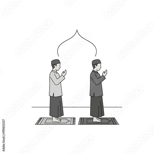 Muslims praying on prayer mats in a mosque during Islamic worship, demonstrating faith and spirituality