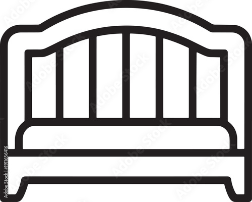 Simple line drawing of a bed frame with headboard and mattress