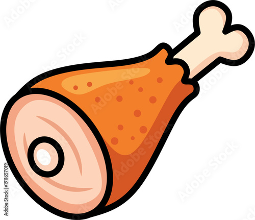 Meat ham leg icon for butcher shop menu and healthy protein beef or smoked pork knuckle illustration