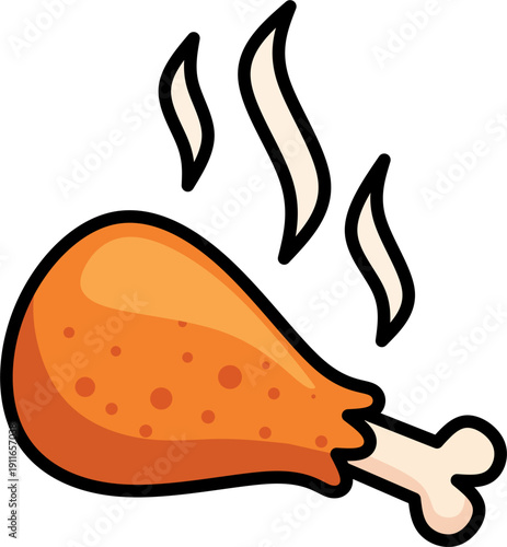 Hot fried chicken drumstick icon for fast food restaurant menu and delicious crispy deep fried poultry snack