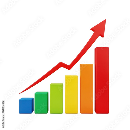 Free Download Colorful bar graph with upward trending red arrow isolated on transparent background - GFXLoad