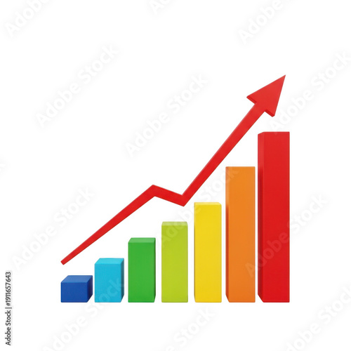 Free Download Colorful bar graph with upward trend arrow isolated on transparent background - GFXLoad