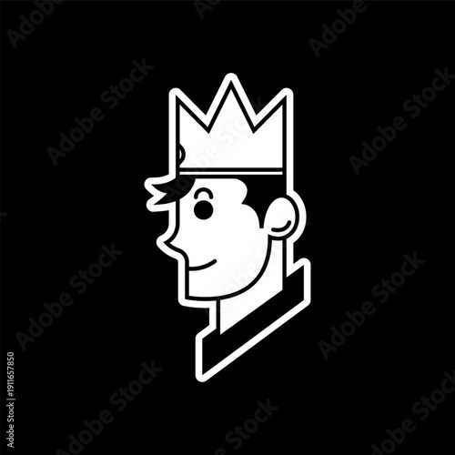 Minimalist Retro Style Profile Icon of a Man Wearing a King Crown.eps