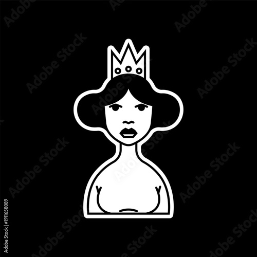 Elegant Queen Woman Cartoon Mascot Wearing Crown in Minimalist Retro Style.eps