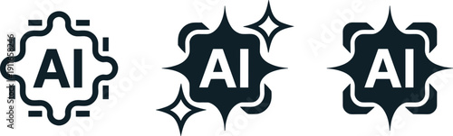 Artificial Intelligence AI Icon Set with Magic Sparks and Neural Network Circuit Symbols Isolated on White