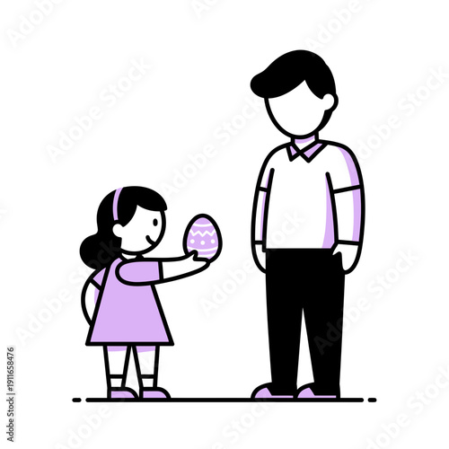 Little girl giving her father an Easter egg.