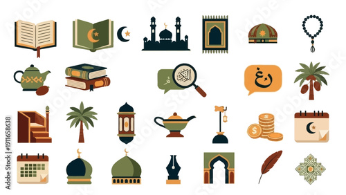 Islamic Symbols and Icons Set for Cultural and Religious Representation