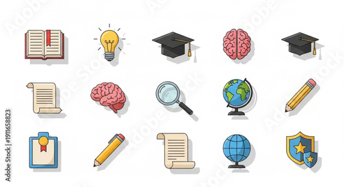 Collection of educational icons representing learning and knowledge.