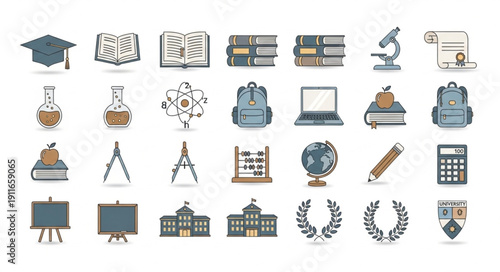 Collection of educational icons representing learning and knowledge.