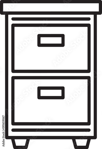Simple line drawing of a two drawer filing cabinet