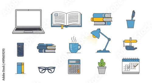 Collection of office and study supplies icons.