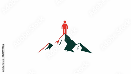 Person standing on mountain peak triumphantly.