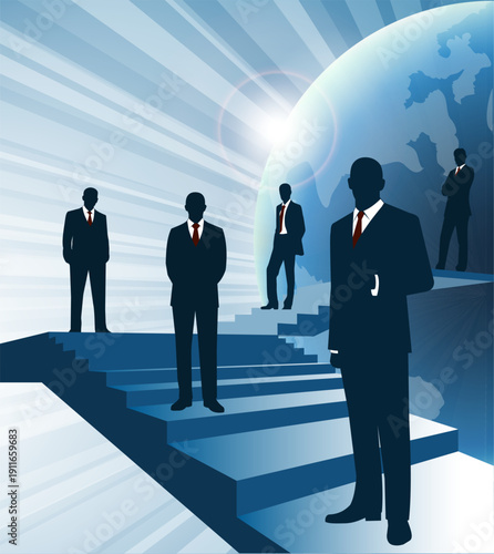 Group of entrepreneurs costs on the ladder going up representing the concept of success.