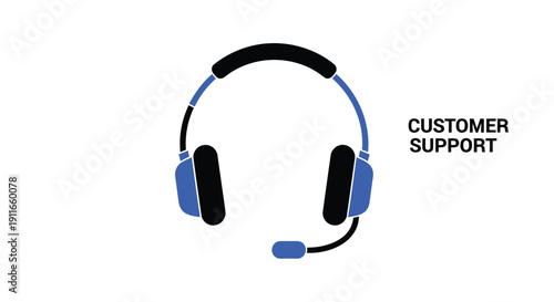 Vector illustration of a blue and black headset with microphone isolated on transparent background
