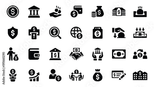 Modern financial icons representing banking investment money management and economy